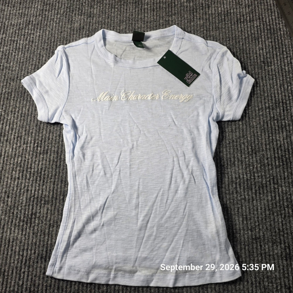 Wild Fable Main Character Energy Baby Tee Light Blue Small NWT